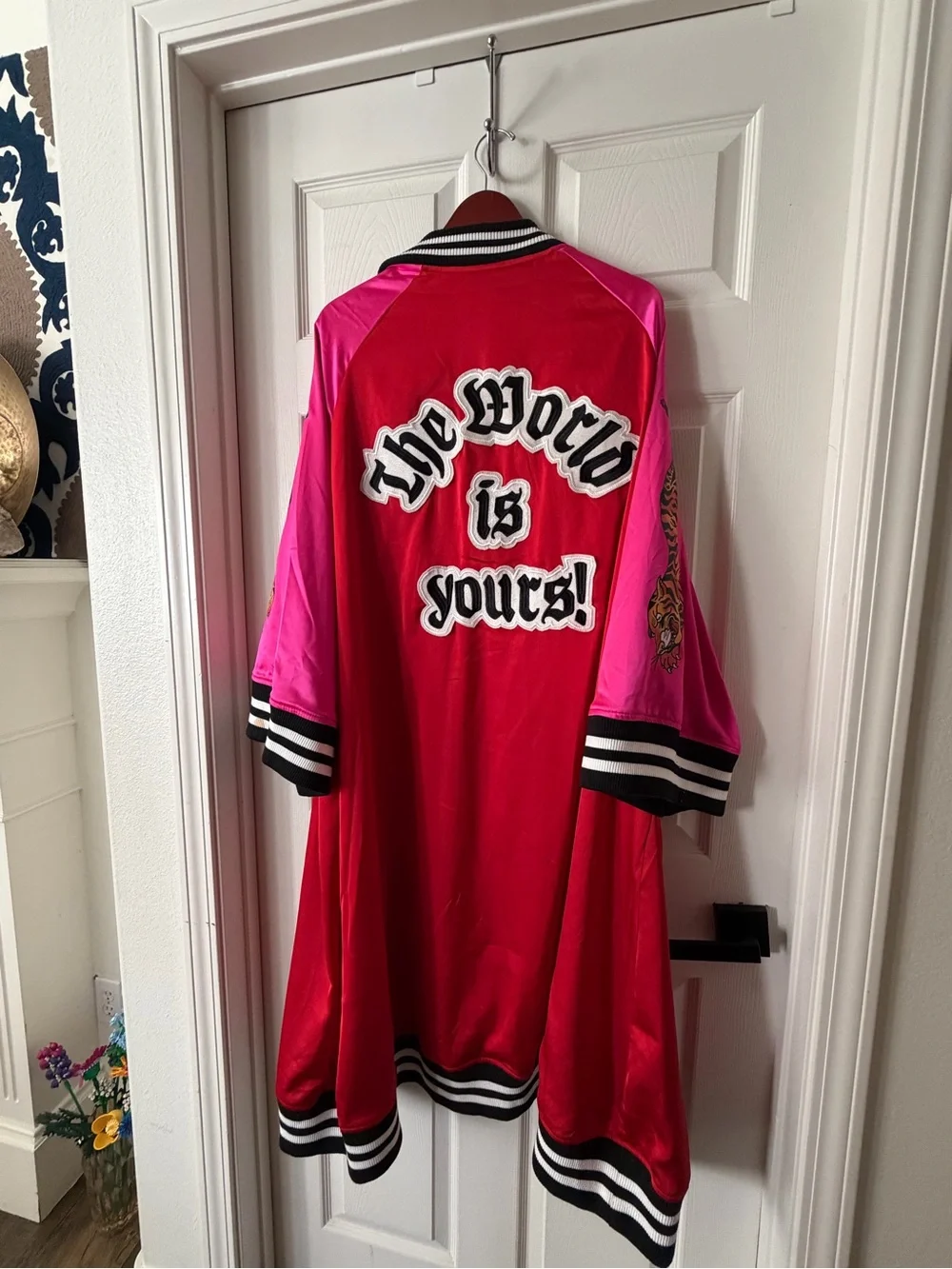 Dressed in LALA Take Up Space Kimono Bomber Red Pink NWT Org. $168